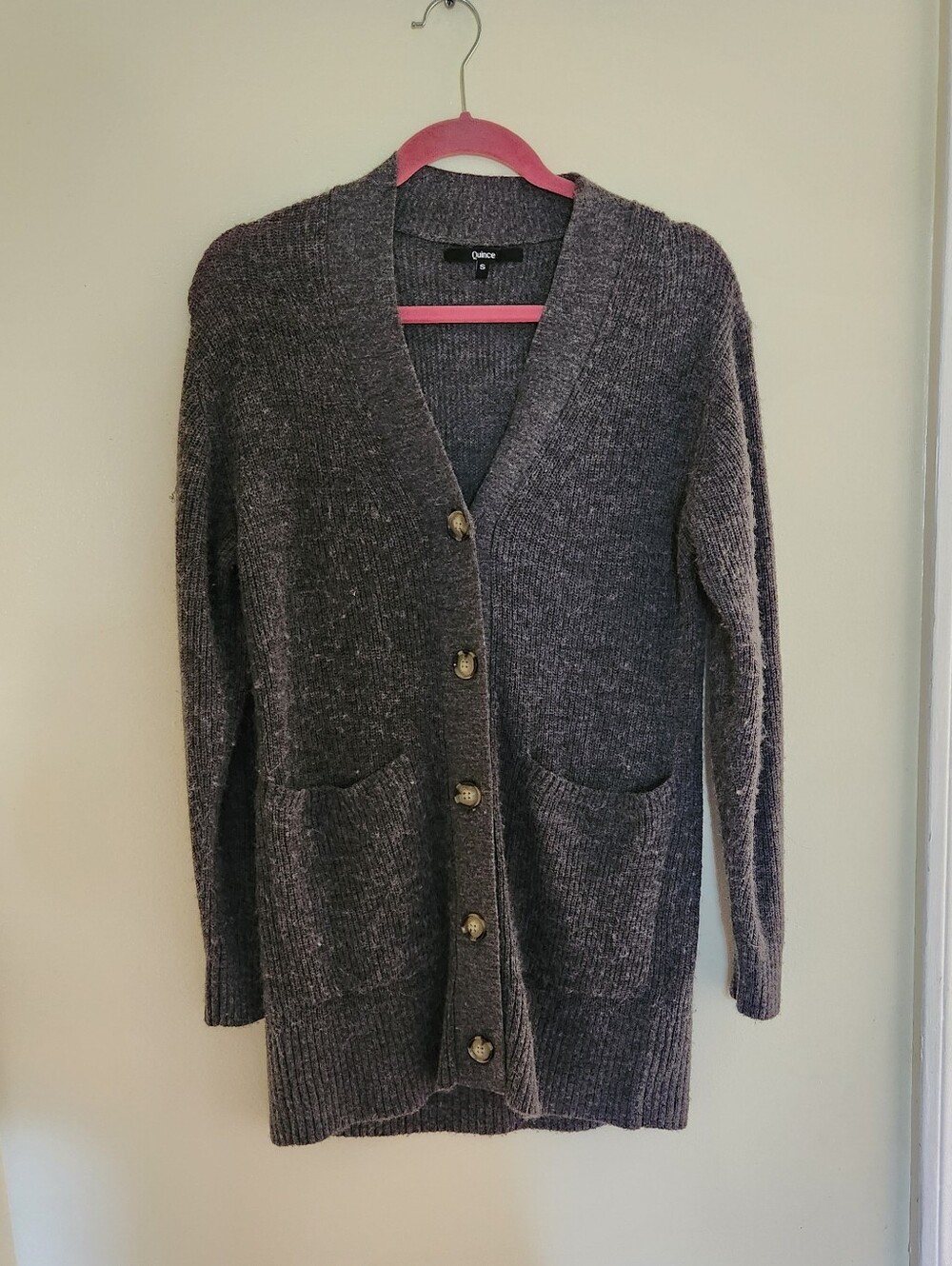 Quince Baby Alpaca-Wool Oversized Grey Cardigan Merino Blend Womens Small